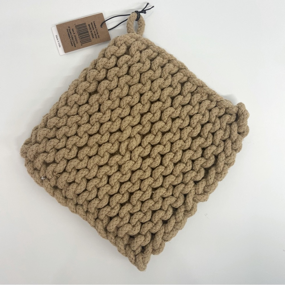 Creative Co-Op 8x8 Square Cotton Crocheted Potholder-Tan-New With Tags